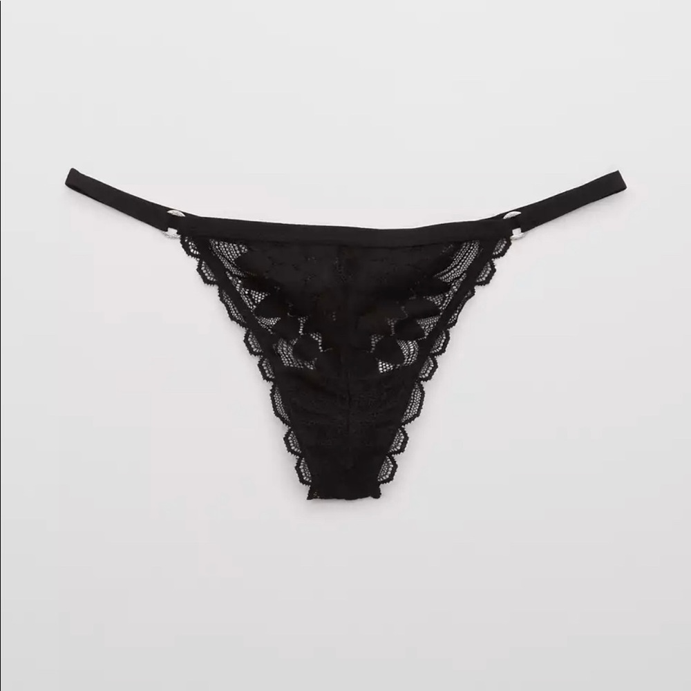 Aerie Adventure Lace String Thong Underwear - Black